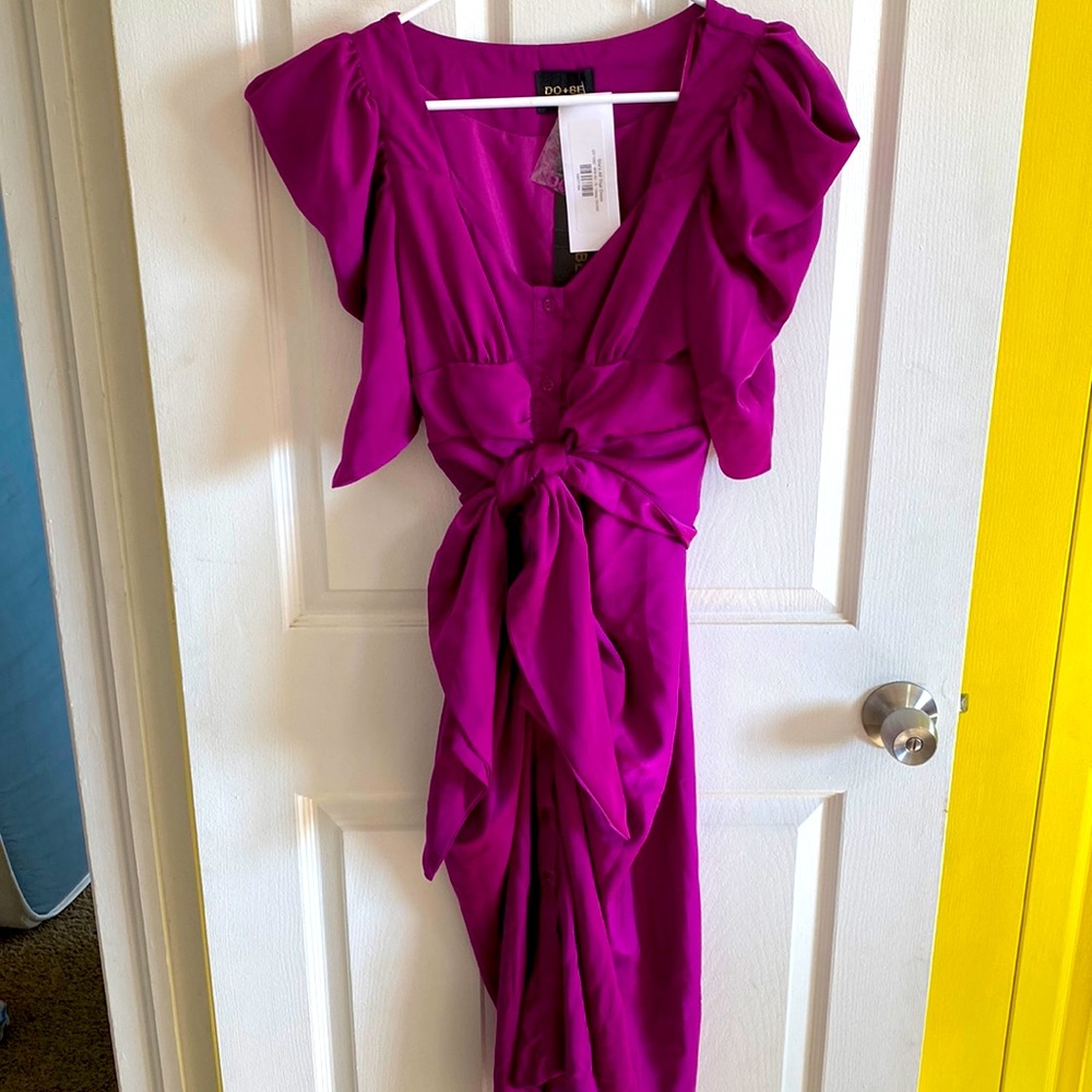 Purple gathered button dress
